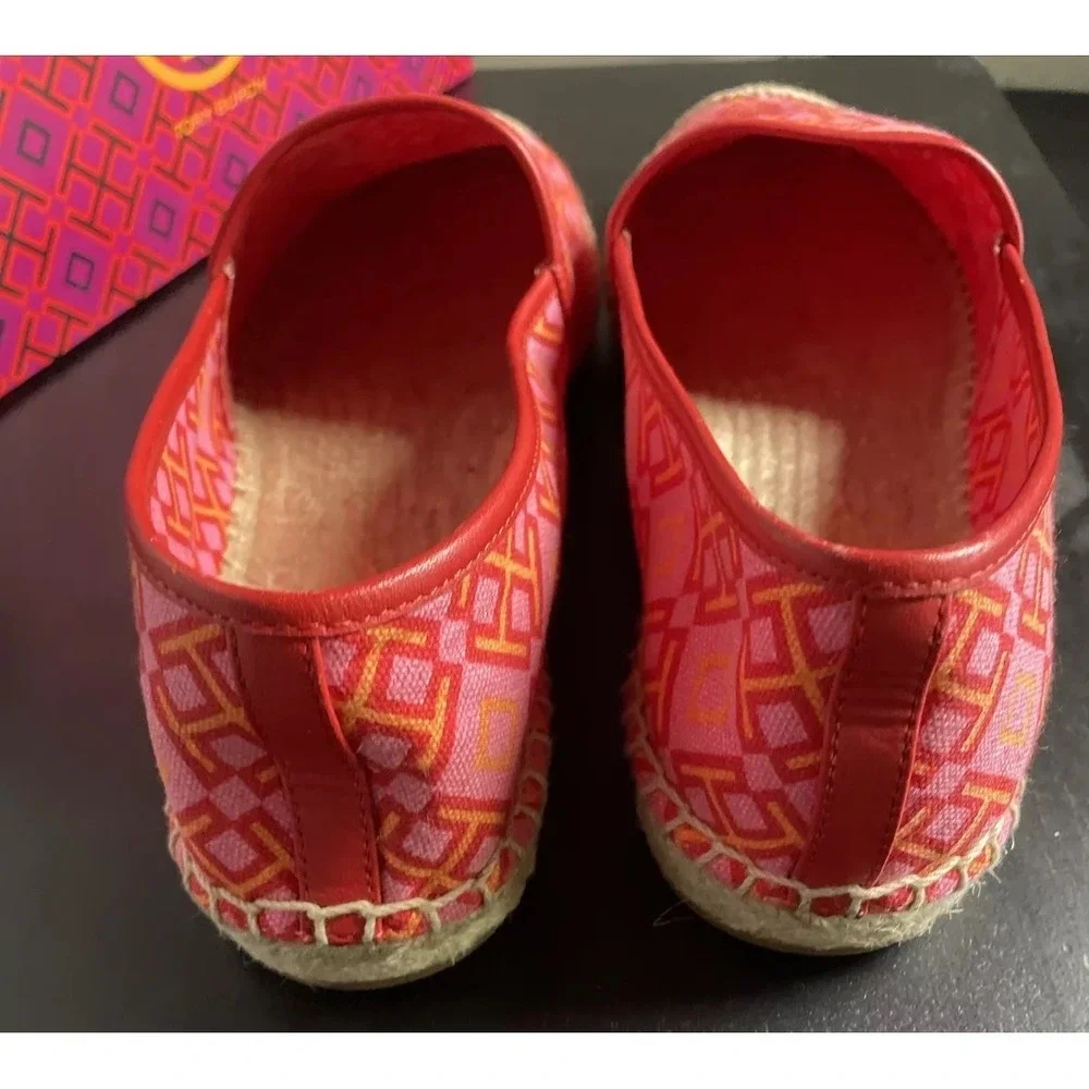 tory burch‎ shoes espadrille Logo Pink Red Volcano Size 10.5 New With Box Flats